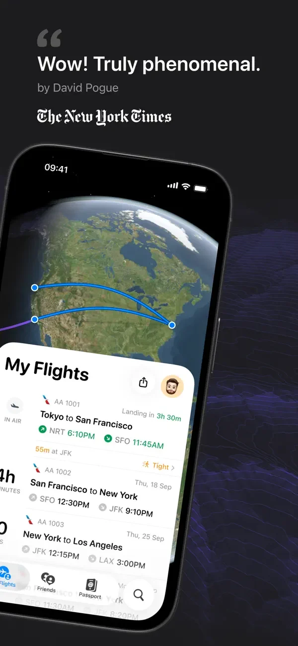 Upcoming flight list