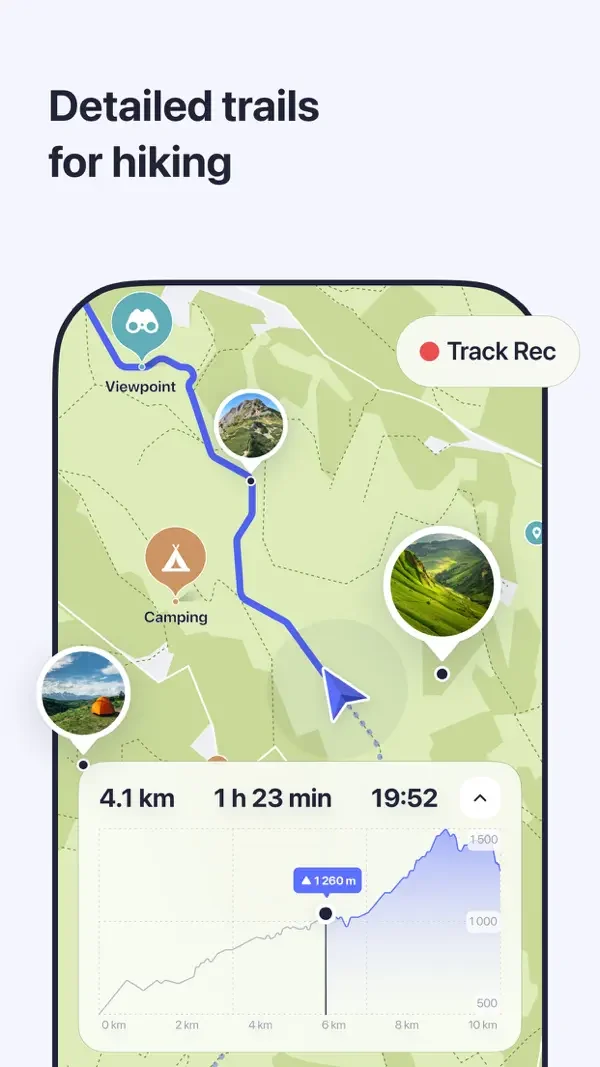 Hiking route and elevation