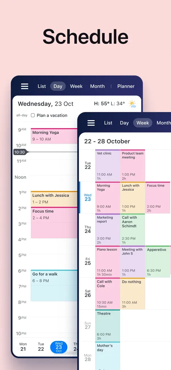 Day and week schedules