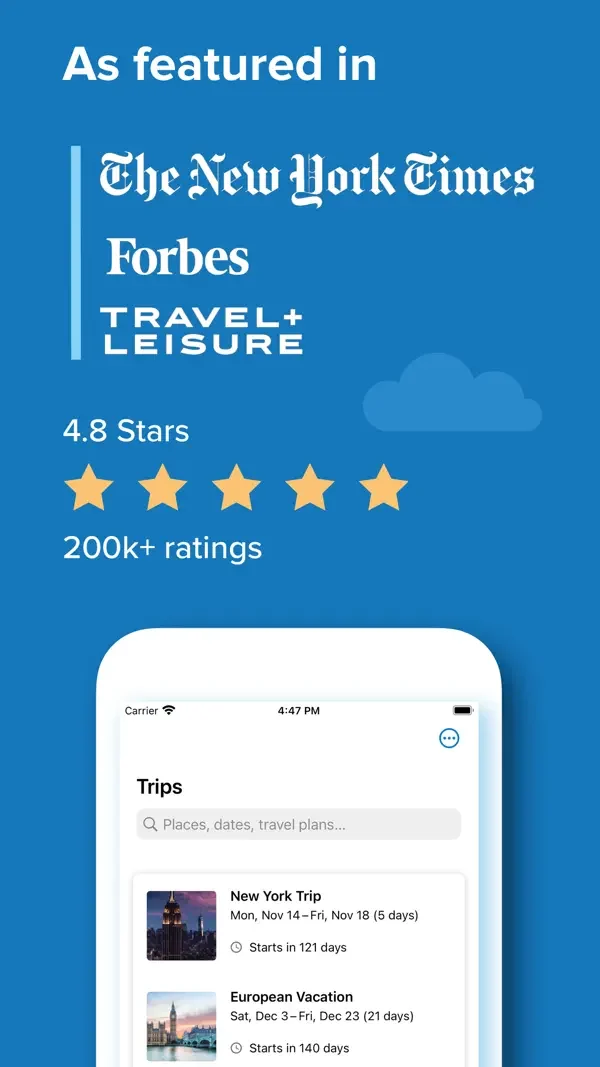 TripIt — Saved trip list