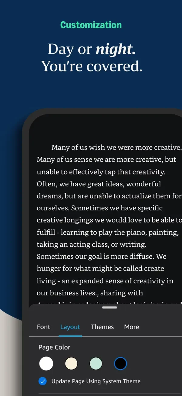 Kindle — Reading appearance settings
