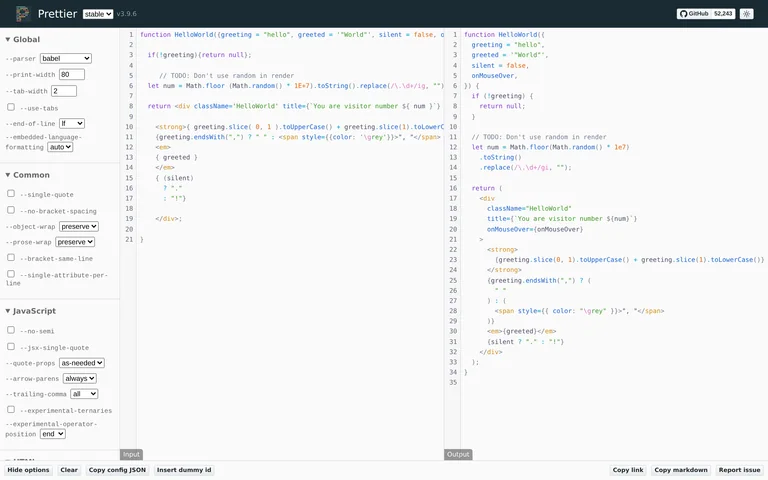 Prettier — Formatting playground preview