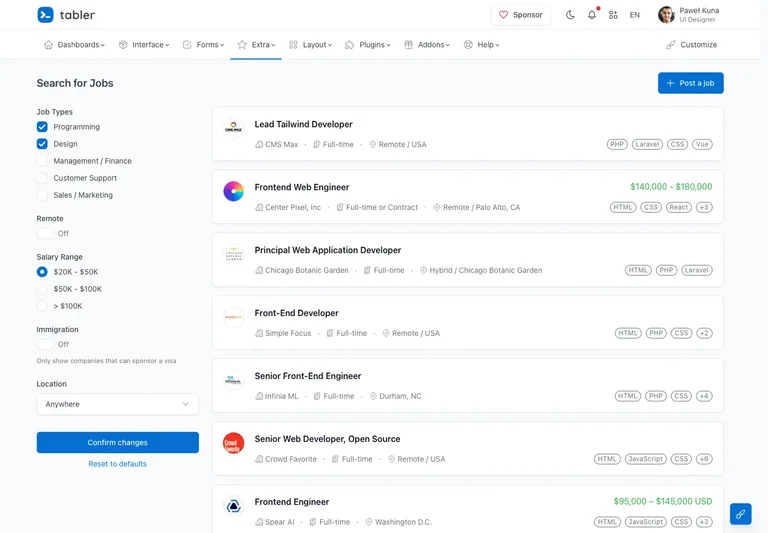 Tabler — Job listings — captured design reference