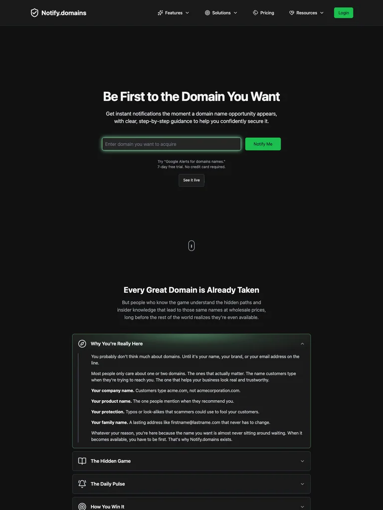 Notify.domains — captured design reference