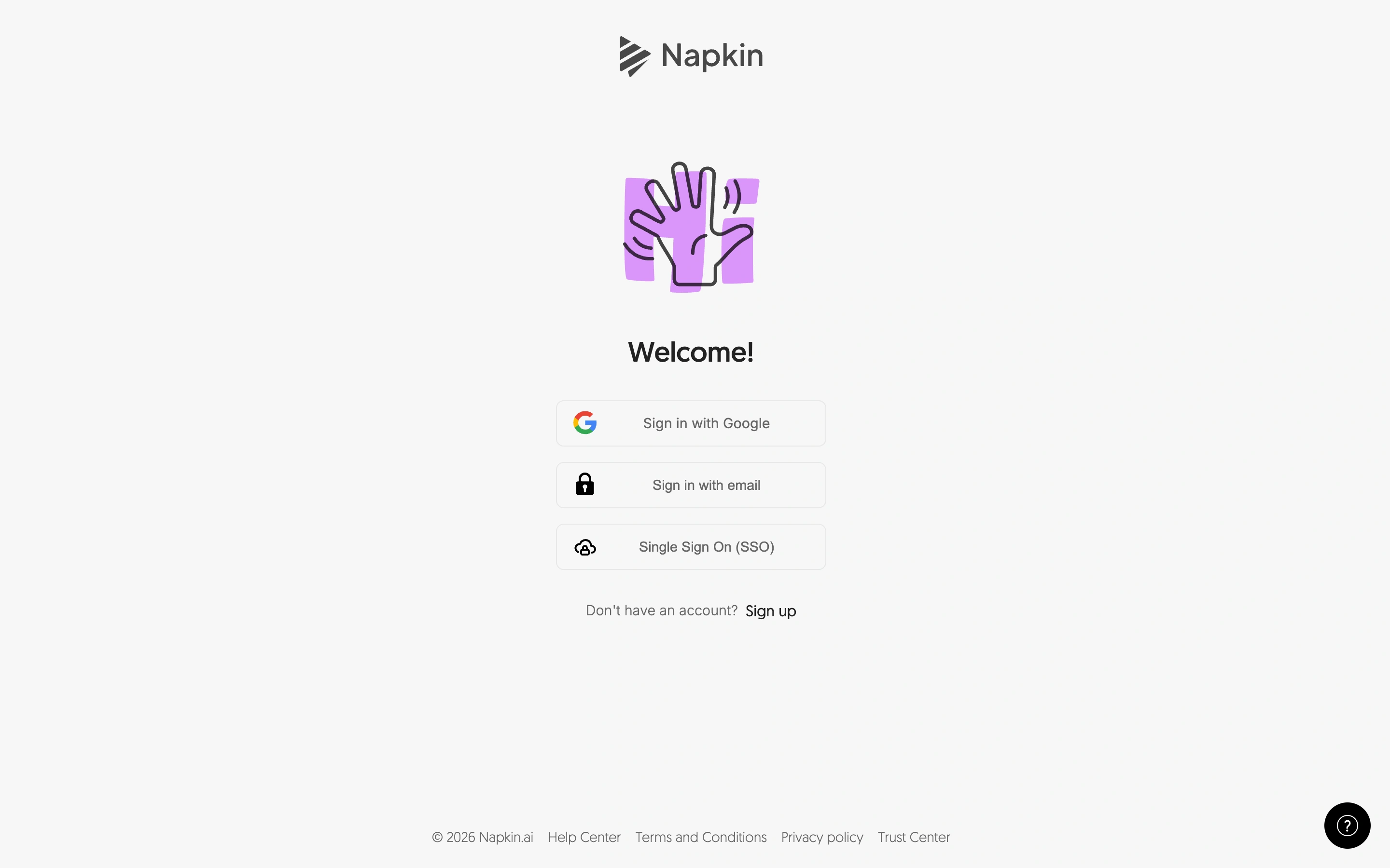 Napkin — Account entry — captured interface