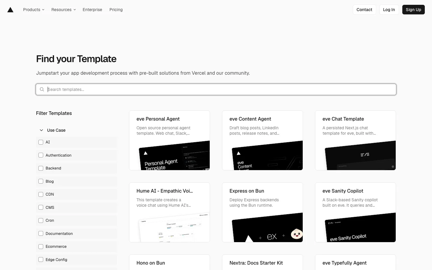 Vercel — Template directory — captured interface