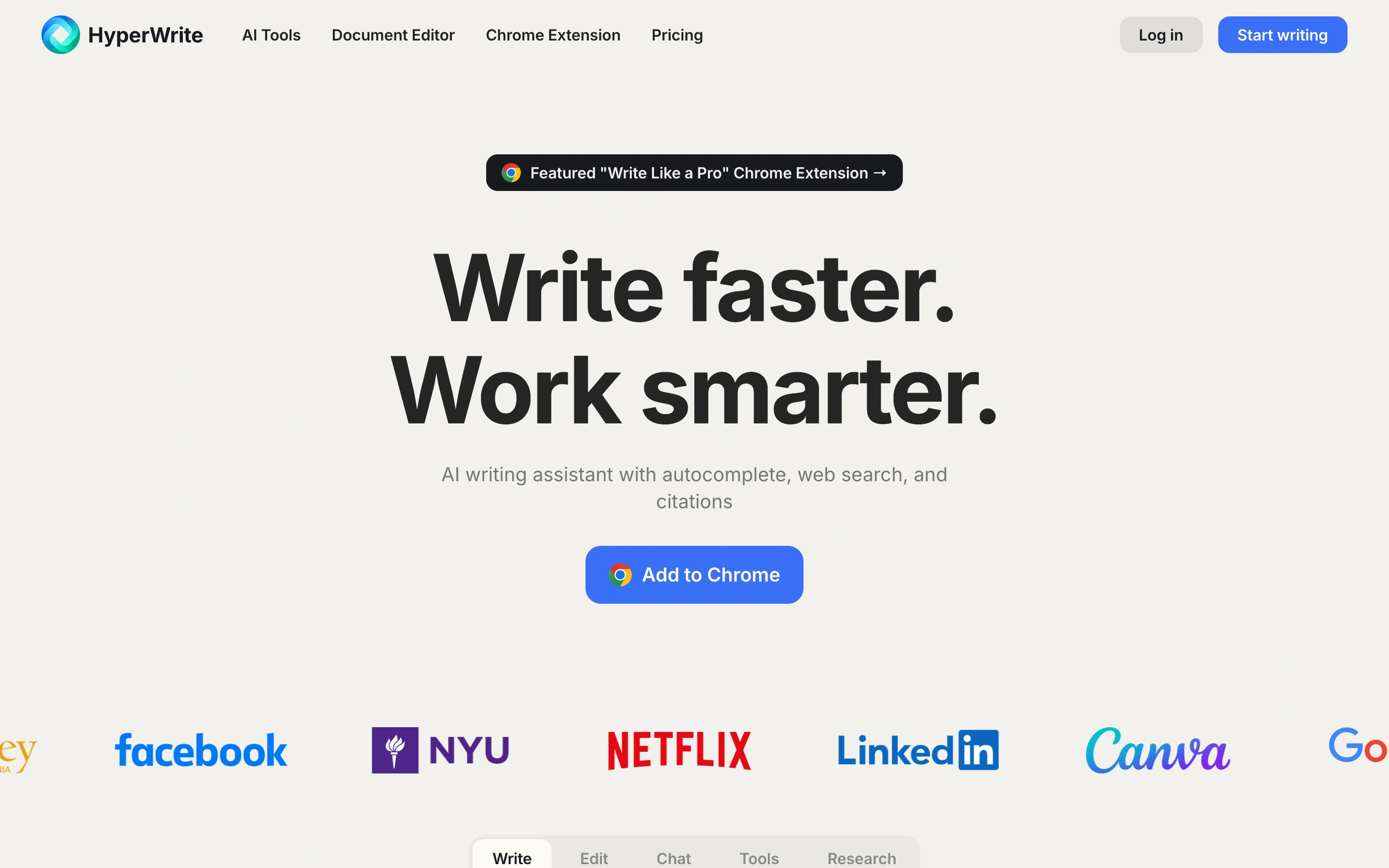 HyperWrite — captured interface