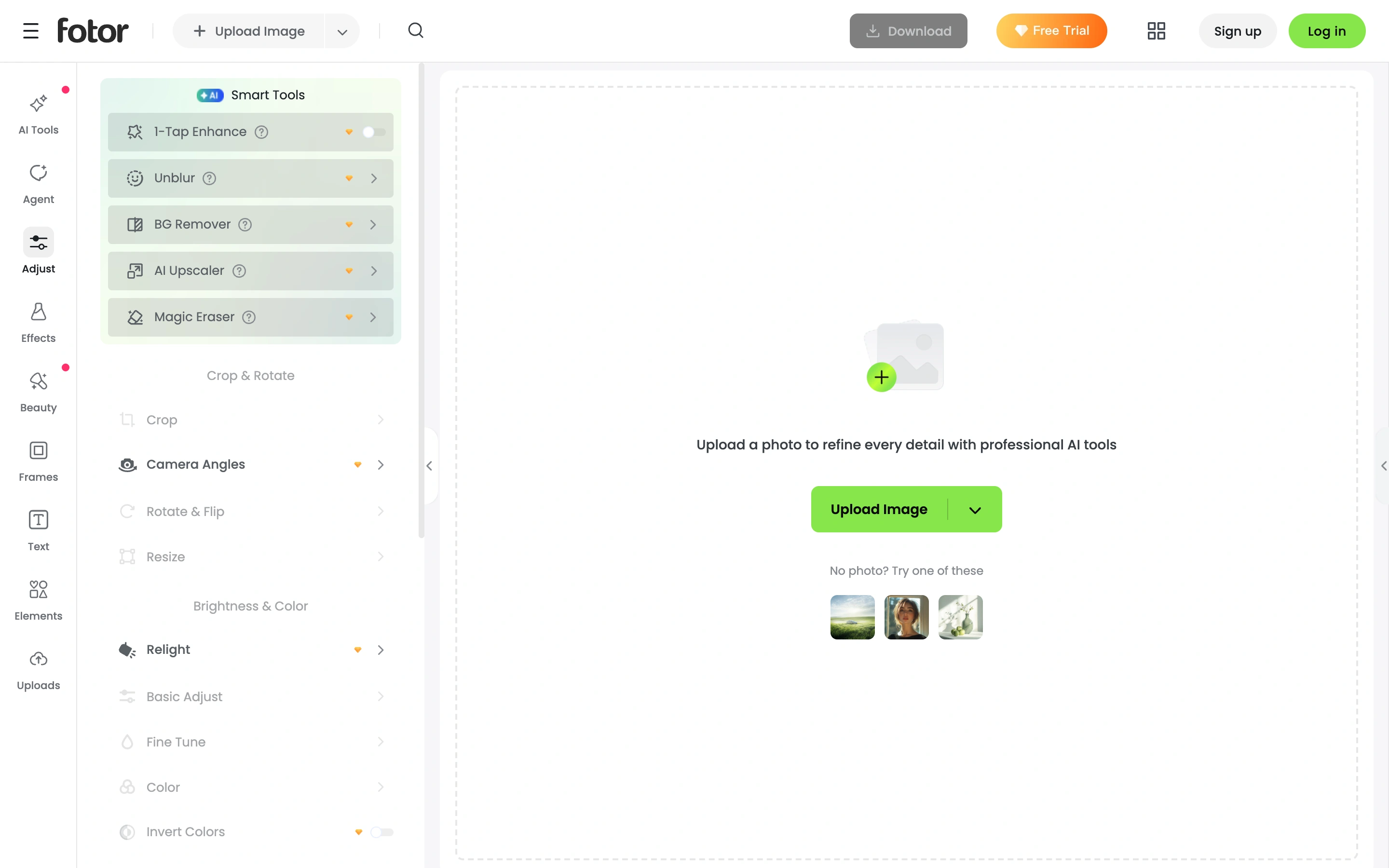 Fotor — Photo editor workspace — captured interface