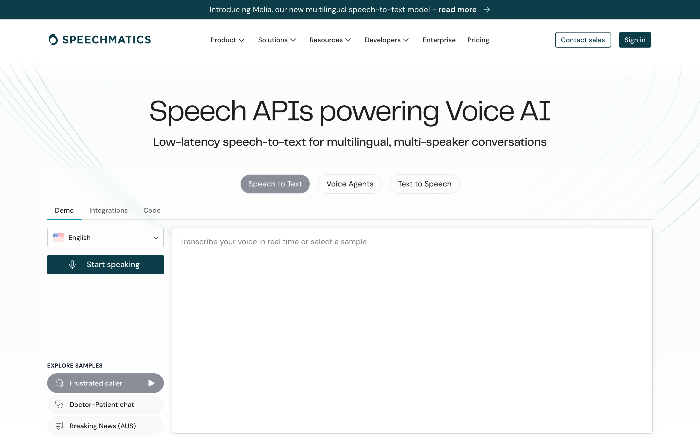 Speechmatics — captured interface