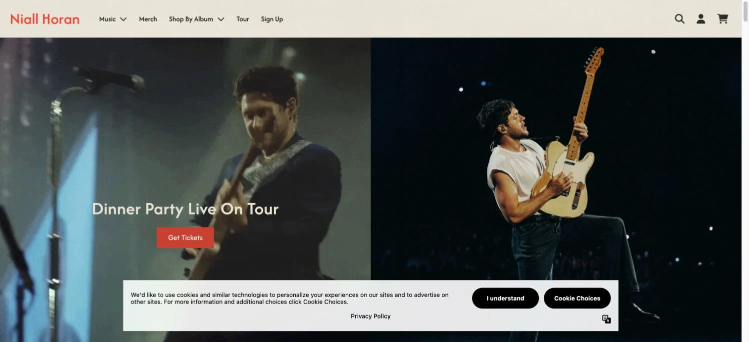 Niall Horan — Official store — captured interface