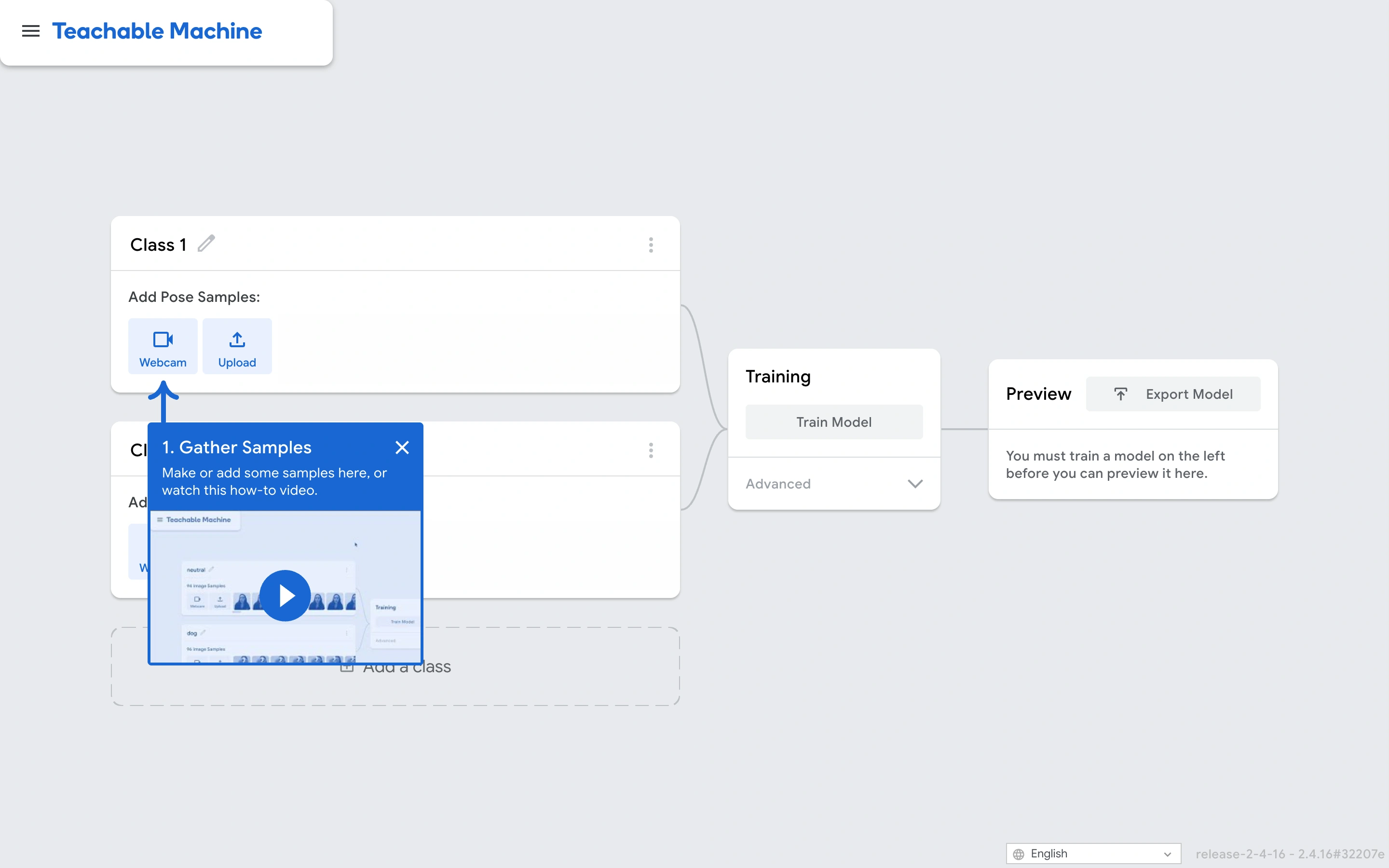 Teachable Machine — Pose project — captured interface