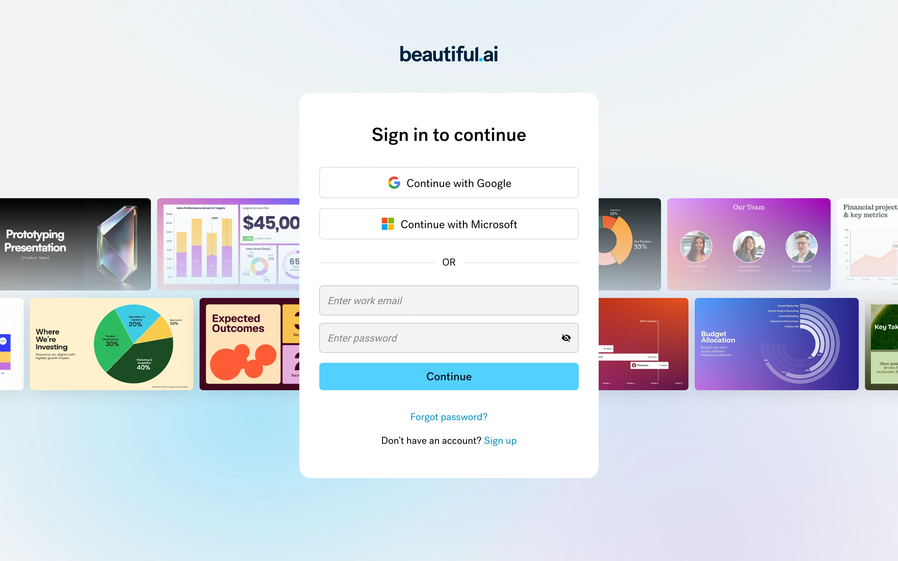 Beautiful.ai — Account entry — captured interface