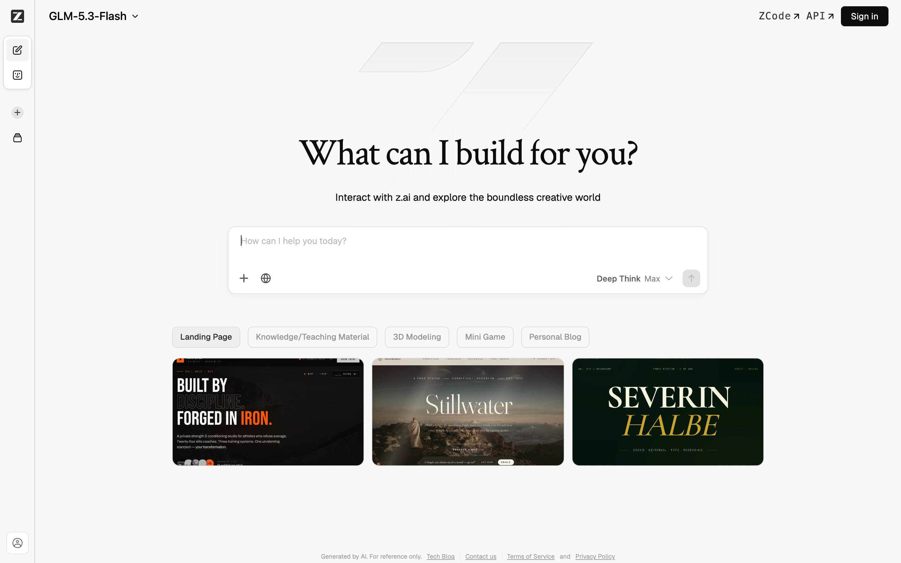 Z.ai — Creation chat — captured interface