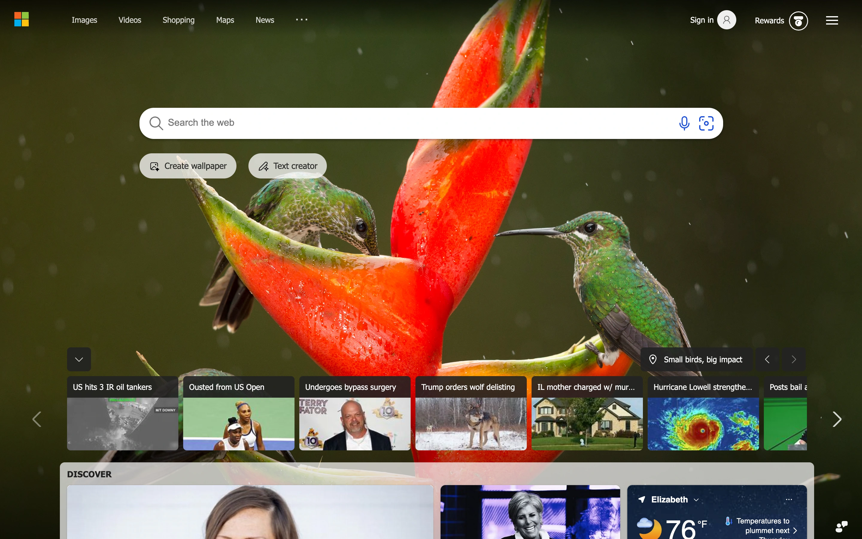 Bing — Search start — captured interface