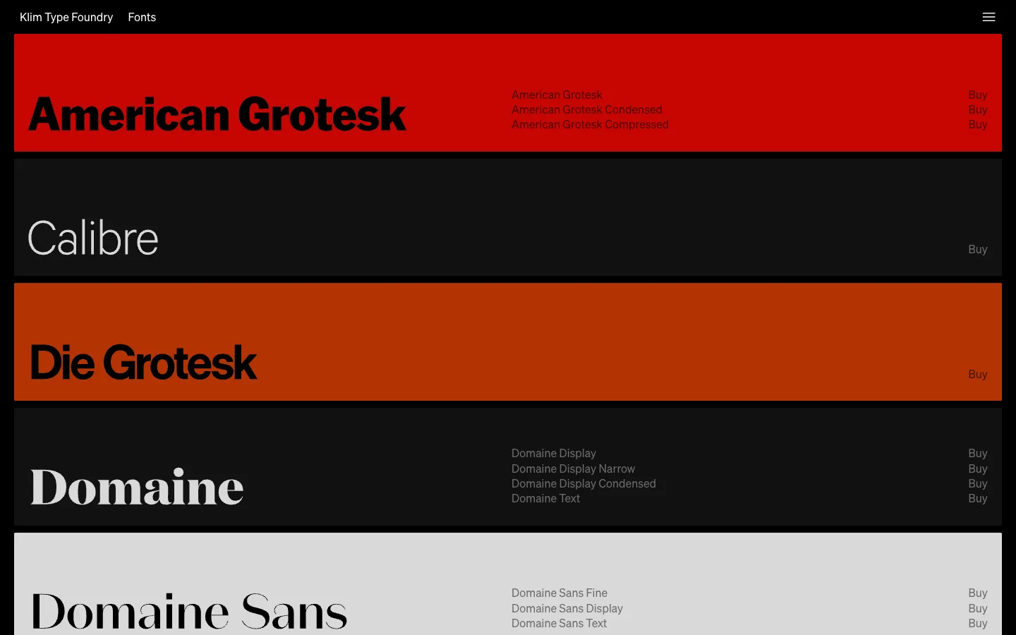 Klim Type Foundry — Retail fonts — captured interface