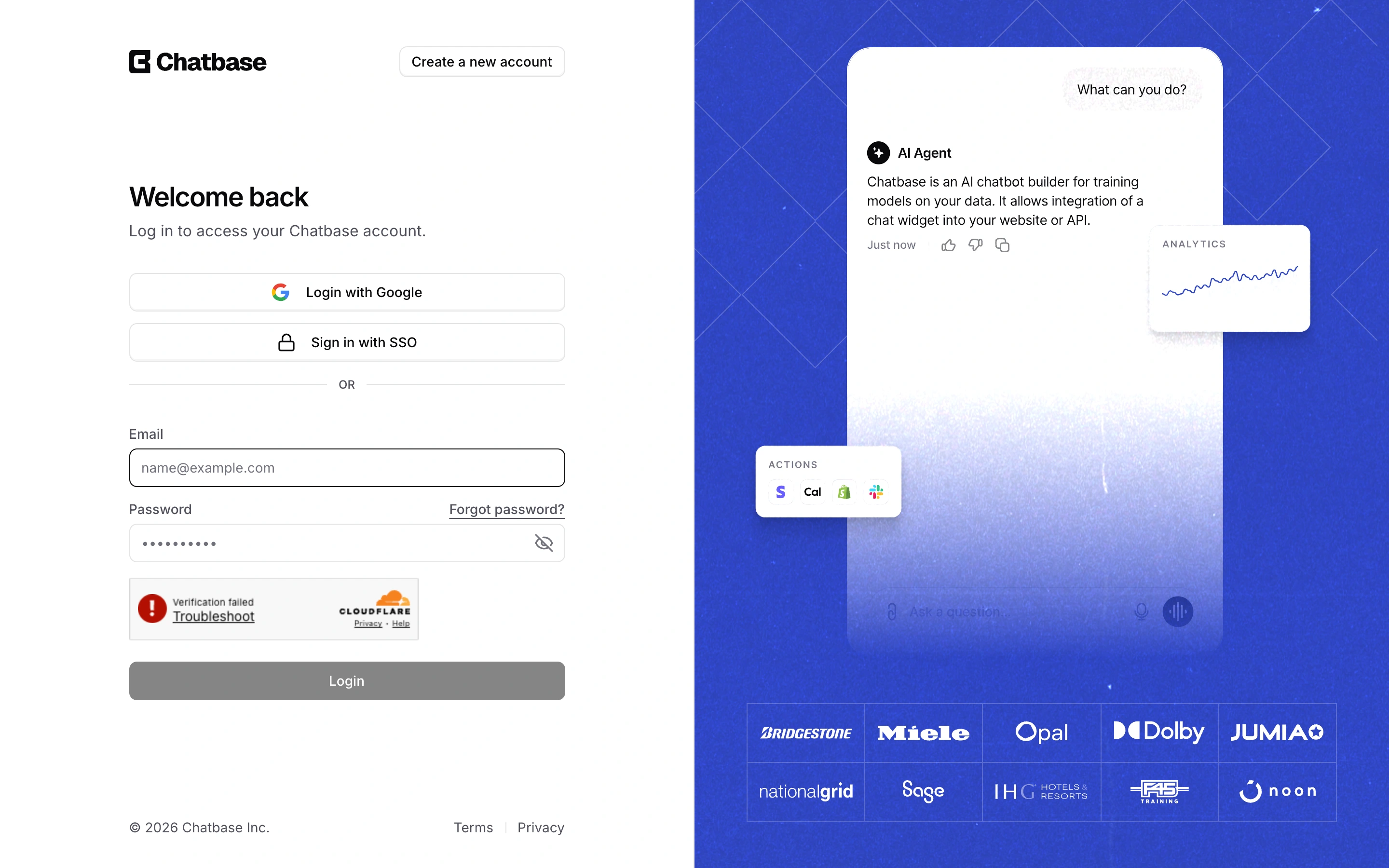 Chatbase — Account entry — captured interface