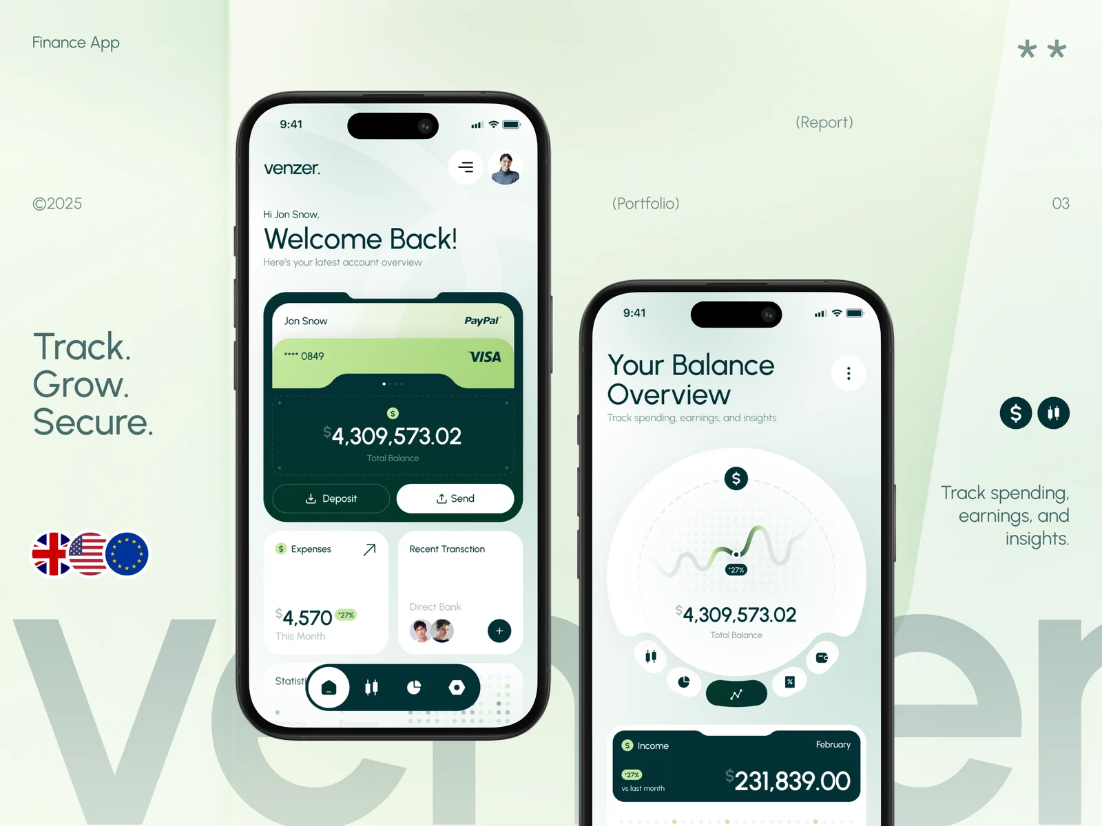 Venzer. - Finance Mobile App preview