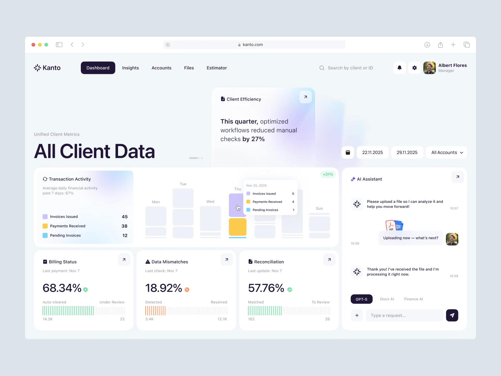 SaaS Dashboard UI/UX for Financial Data & Client Management preview