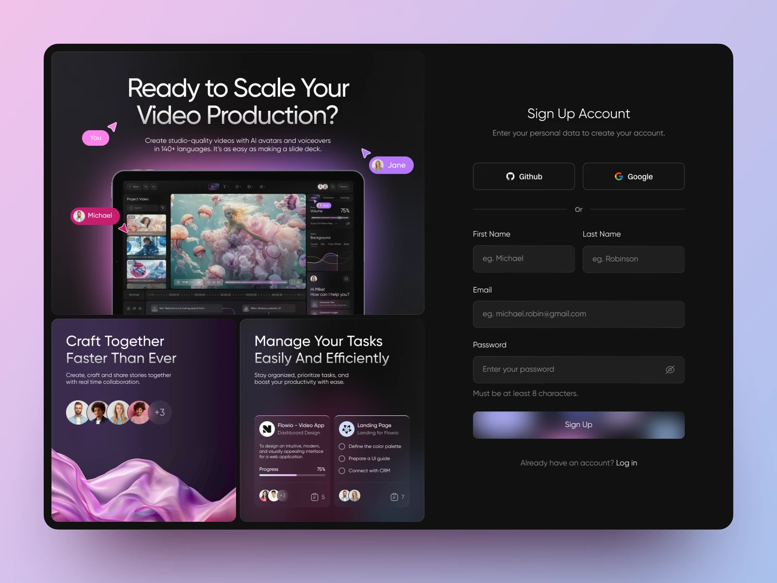 AI Video Production Web App UI preview