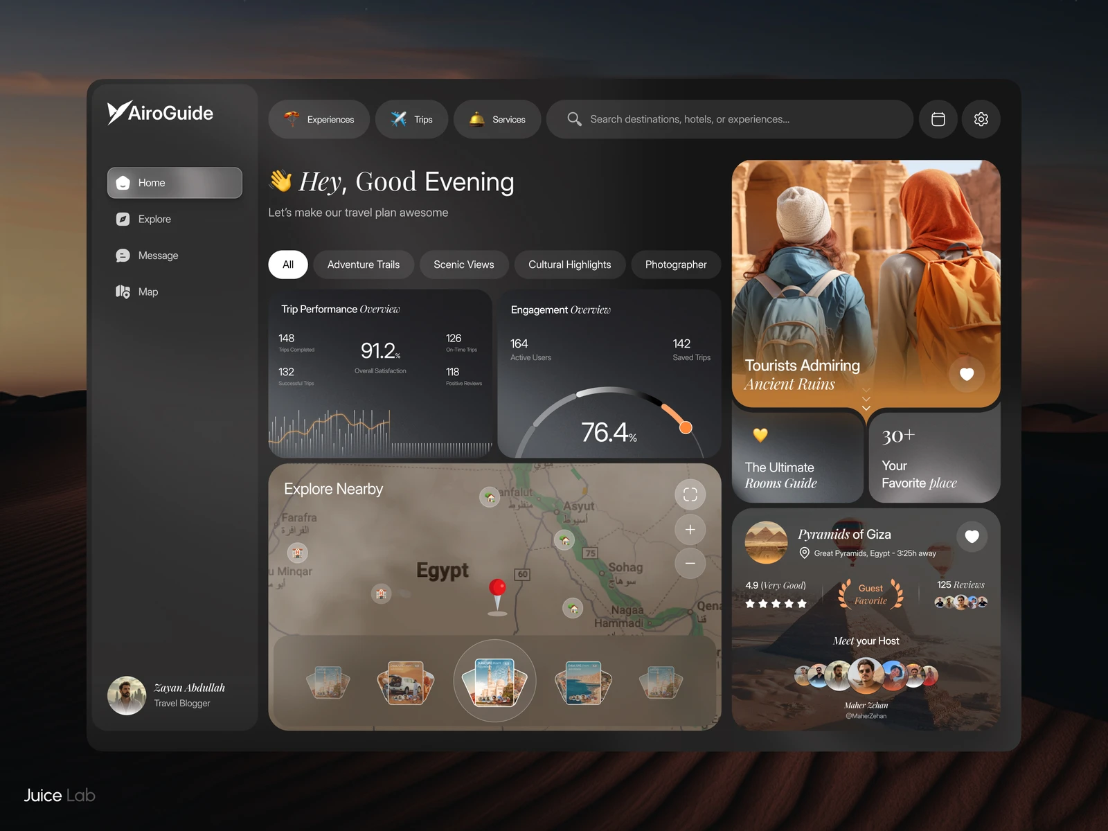 AiroGuide | AI Travel Dashboard UI preview