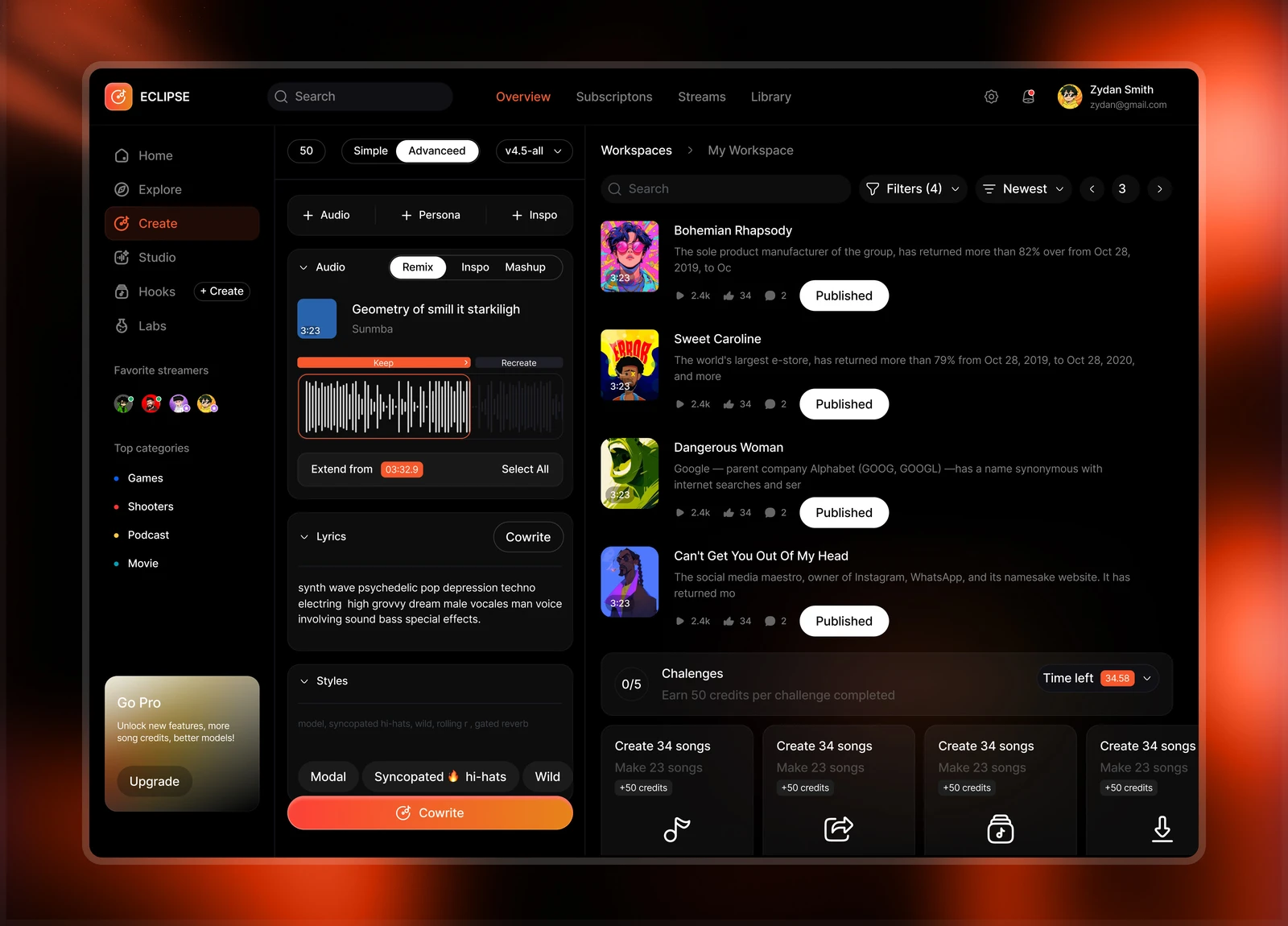 AI Music Creation Dashboard preview